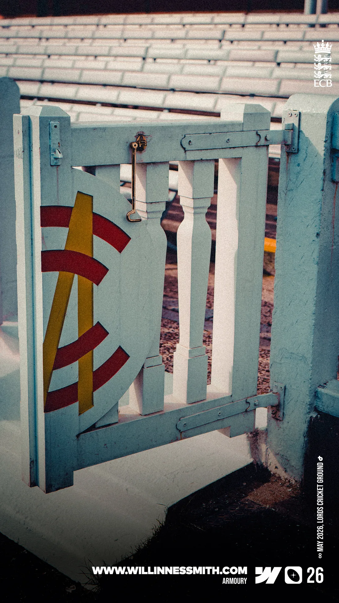 Pale blue picket gate with the MCC monogram, Lord's